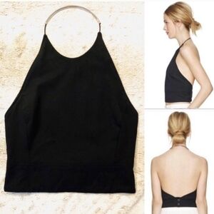 Aritzia Wilfred Tenso Elegant Halter Top Metal Detail Black Sz 4